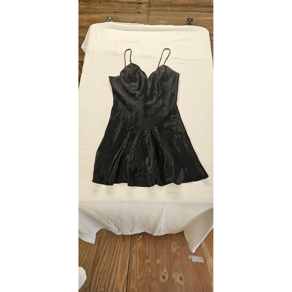 Vintage Fredericks of Hollywood Black Satin Teddy Spaghetti Strap Sweetheart M